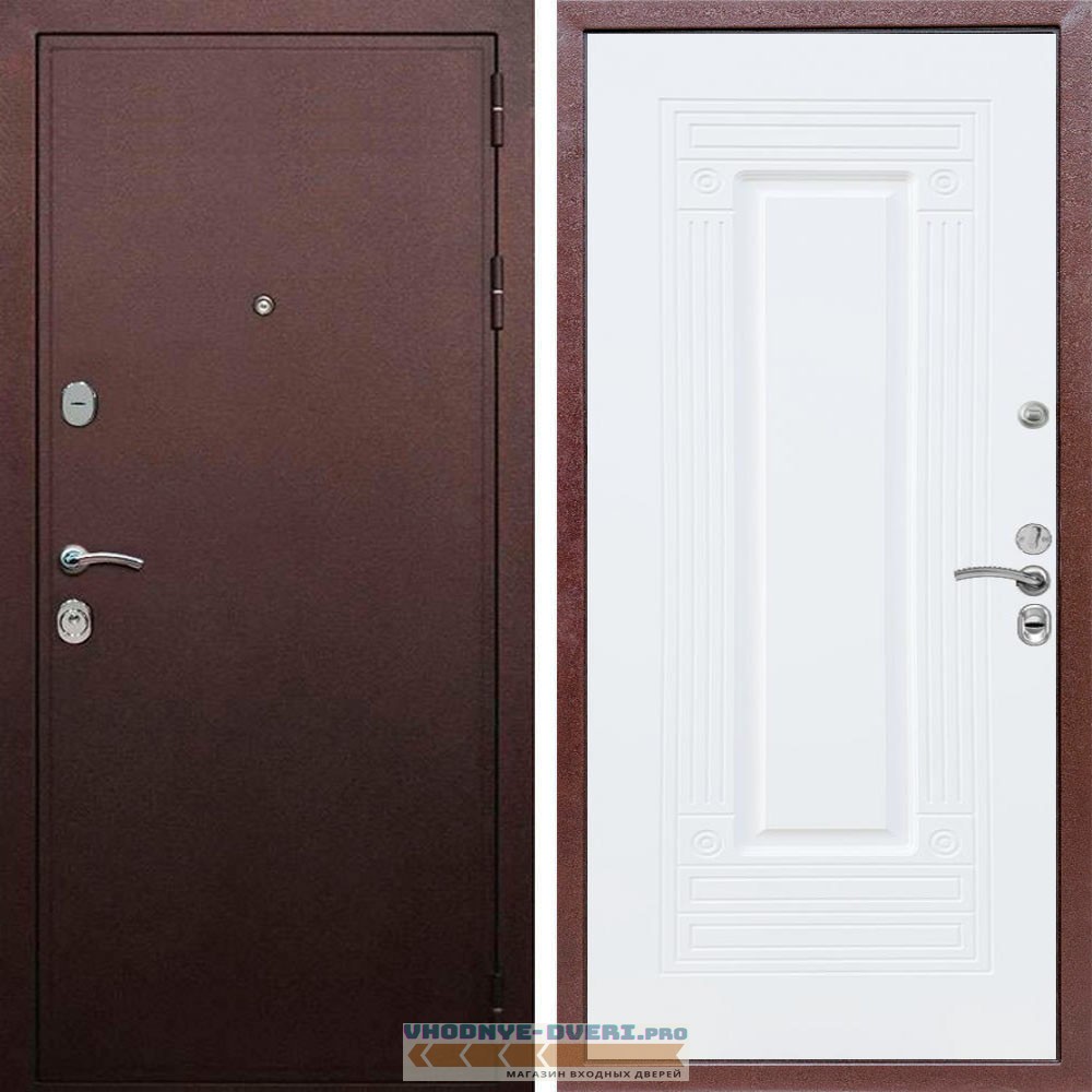 Входная дверь REX (Рекс) 5А Медный антик ФЛ-4 Белый матовый