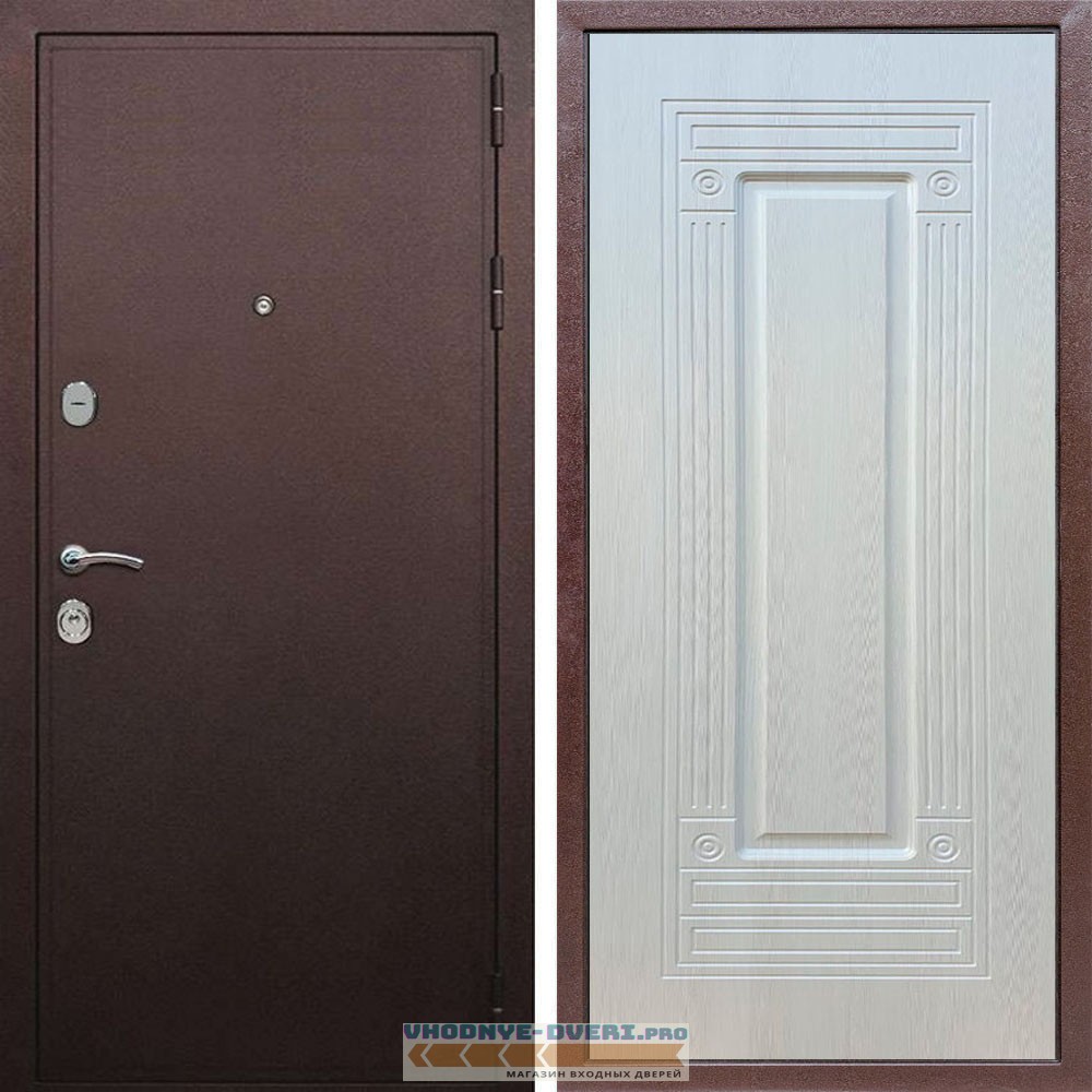 Входная дверь REX (Рекс) 5А Медный антик ФЛ-4 ясень белый