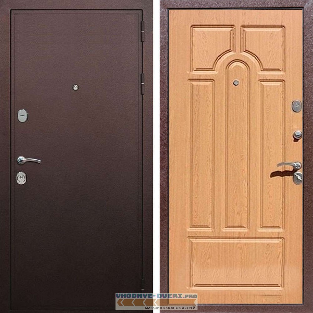 Входная дверь REX (Рекс) 5А Медный антик ФЛ-58 дуб светлый