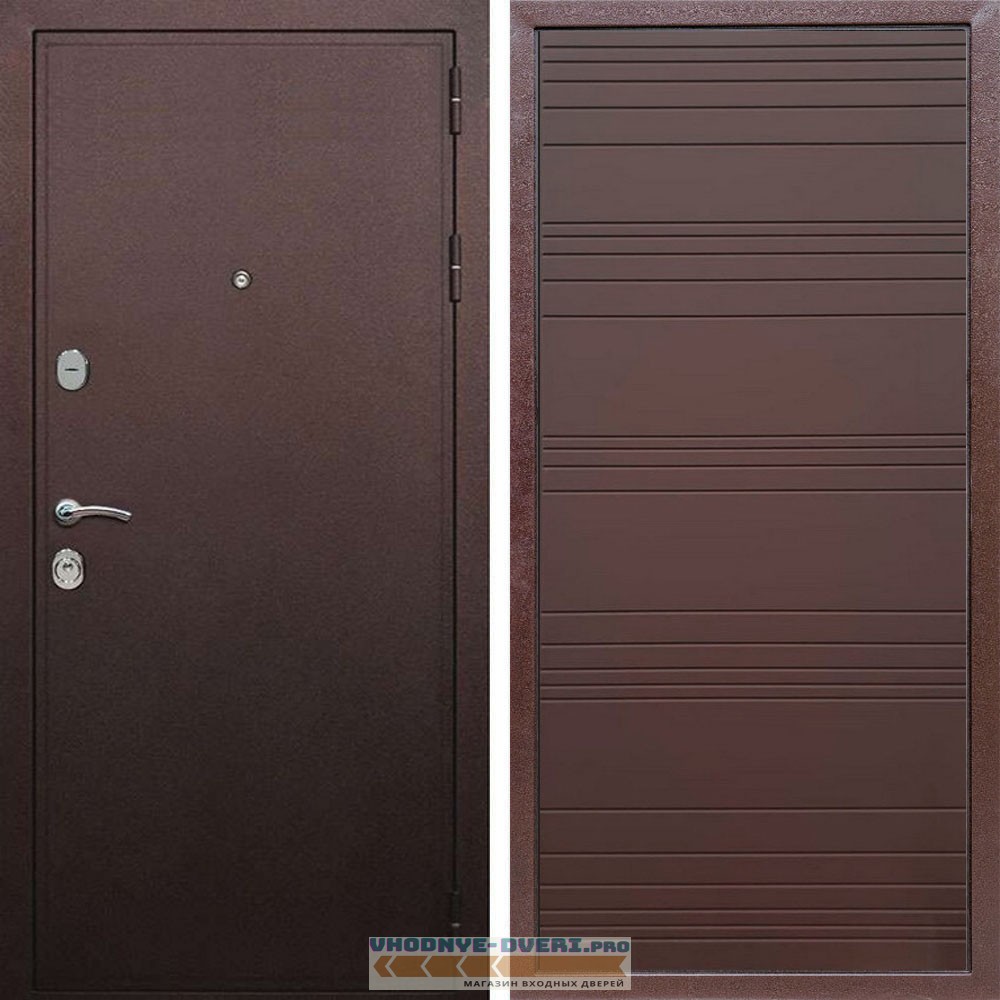 Входная дверь REX (Рекс) 5А Медный антик полоски горизонтальные ясень шоколадный