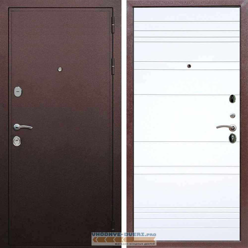 Входная дверь REX (Рекс) 5А Медный антик рекс 14 база белый матовый