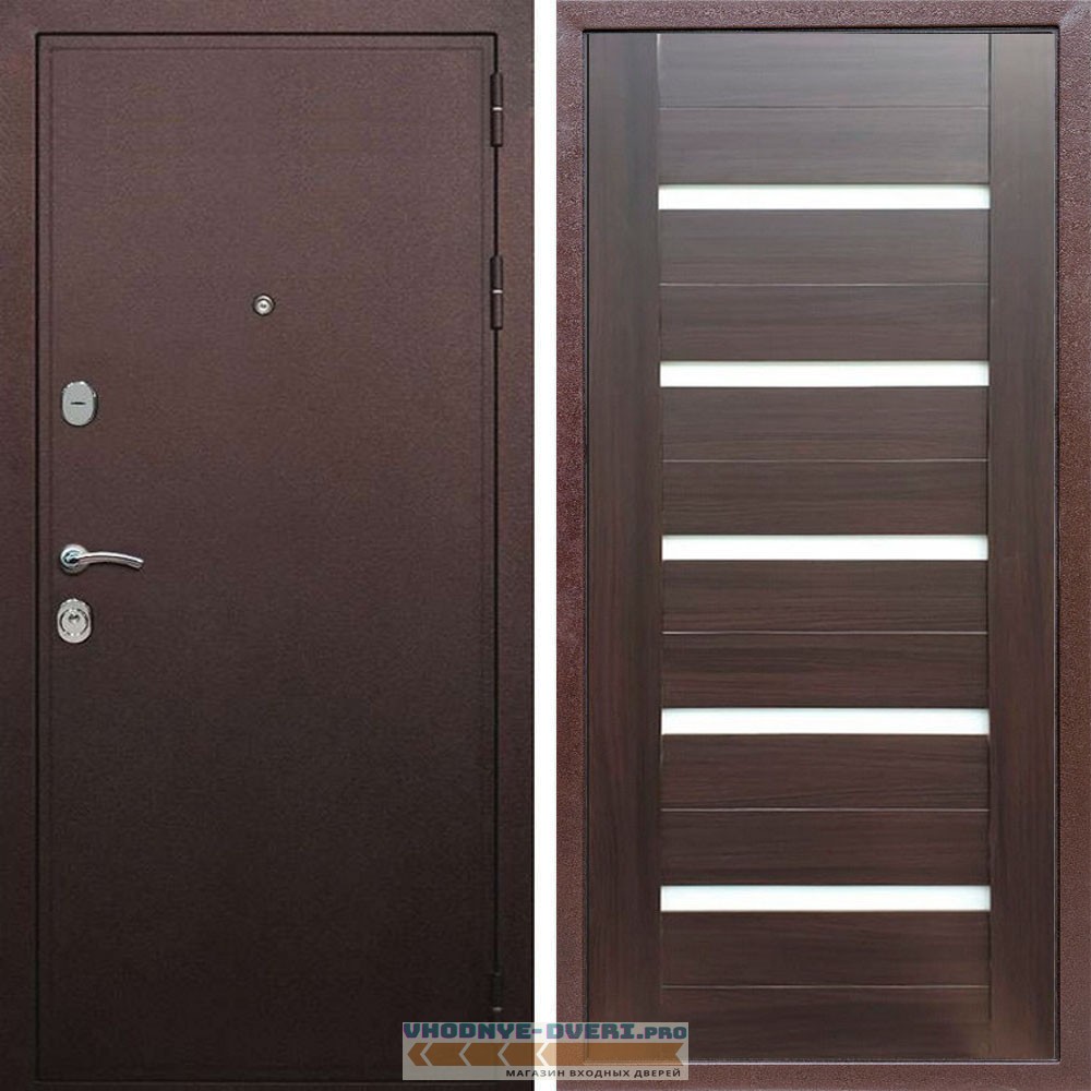 Входная дверь REX (Рекс) 5А Медный антик сб-14 эковенге белое стекло