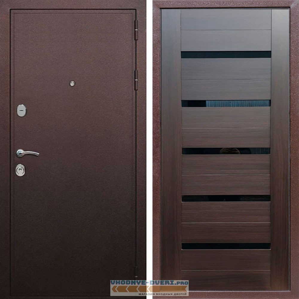 Входная дверь REX (Рекс) 5А Медный антик сб-14 эковенге черное стекло