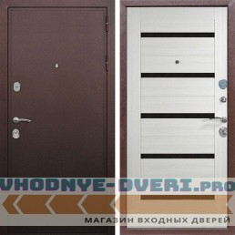 Входная дверь REX (Рекс) 5А Медный антик сб-14 лиственница беж. черное стекло