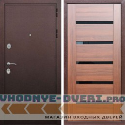 Входная дверь REX (Рекс) 5А Медный антик СБ-14 Орех бренди стекло черное
