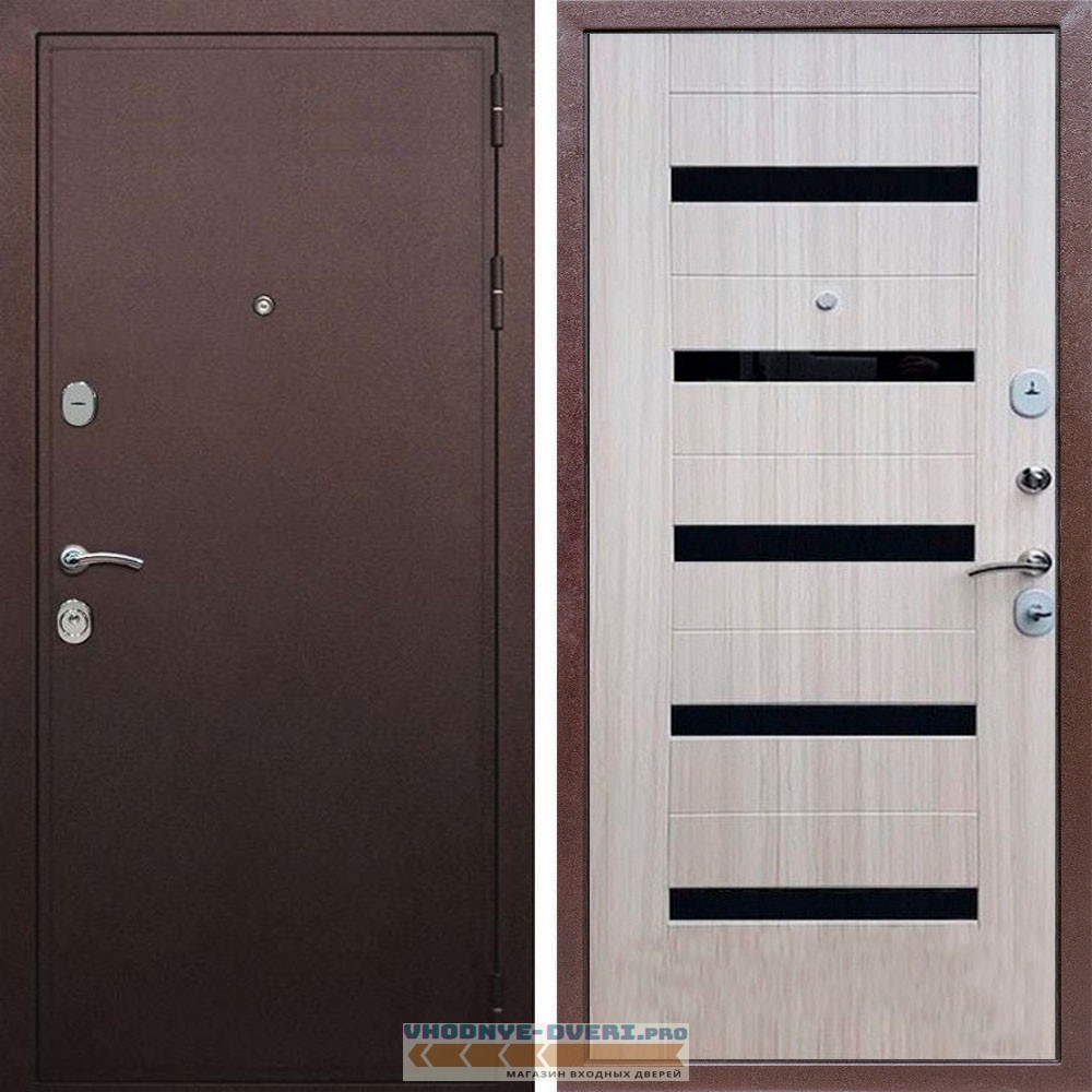 Входная дверь REX (Рекс) 5А Медный антик СБ-14 сандал светлый черное стекло