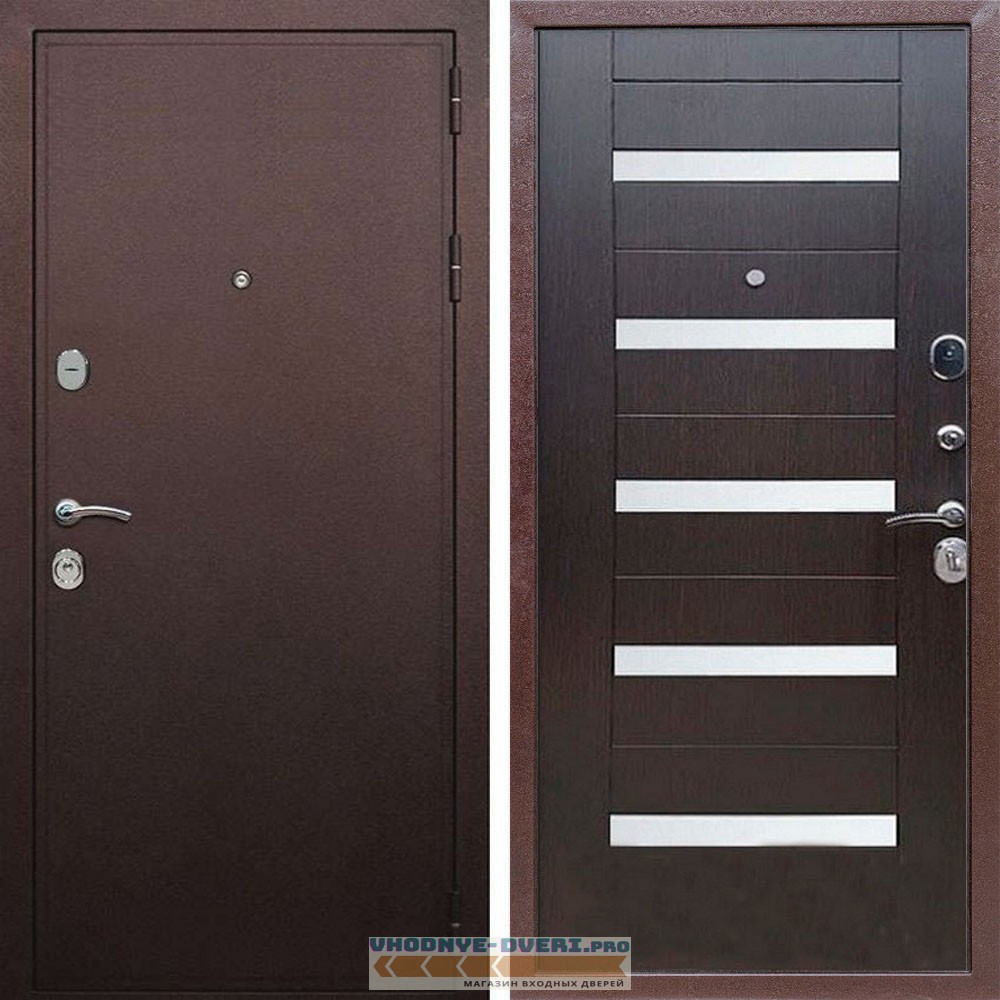 Входная дверь REX (Рекс) 5А Медный антик сб-14 венге белое стекло