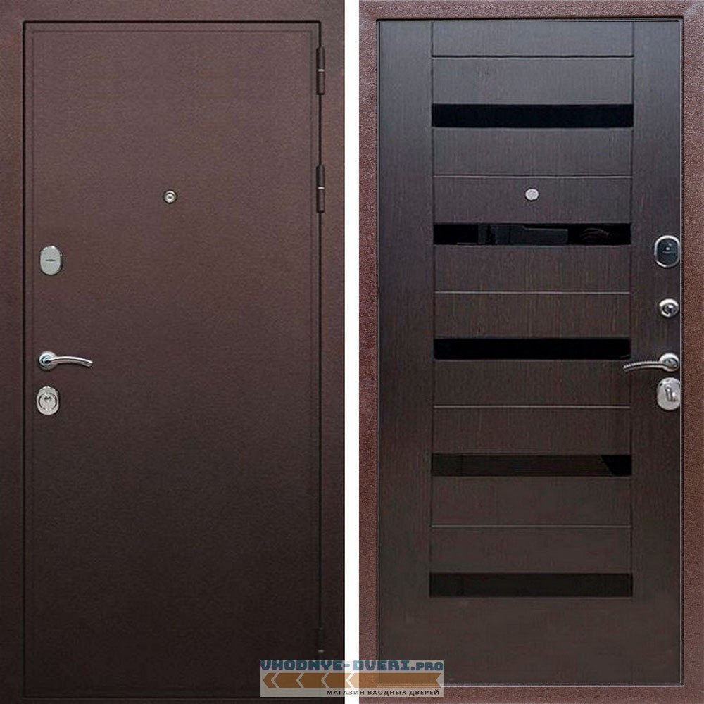 Входная дверь REX (Рекс) 5А Медный антик сб-14 венге черное стекло
