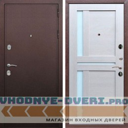 Входная дверь REX (Рекс) 5А Медный антик сб-18 лиственница бежевая белое стекло