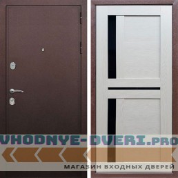 Входная дверь REX (Рекс) 5А Медный антик сб-18 лиственница бежевая черное стекло