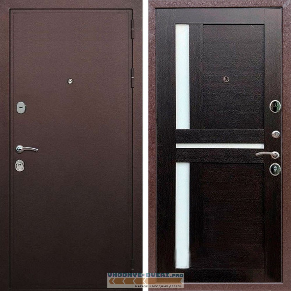 Входная дверь REX (Рекс) 5А Медный антик сб-18 венге белое стекло