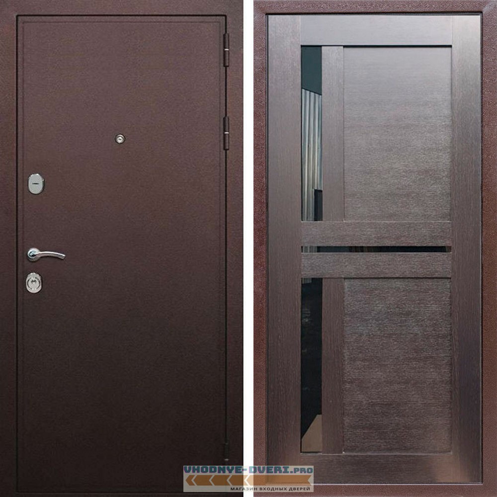 Входная дверь REX (Рекс) 5А Медный антик сб-18 венге черное стекло