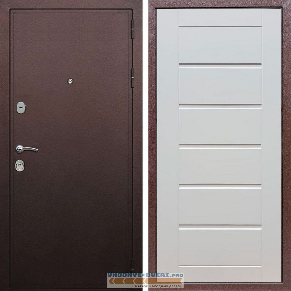 Входная дверь REX (Рекс) 5А Медный антик сити 16 мм ясень белый