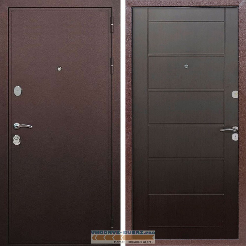 Входная дверь REX (Рекс) 5А Медный антик сити 6 мм венге