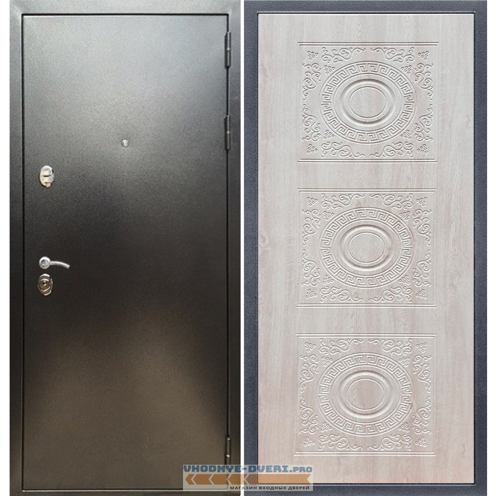 Входная дверь REX (Рекс) 5 (антик серебро) д-18 сосна белая