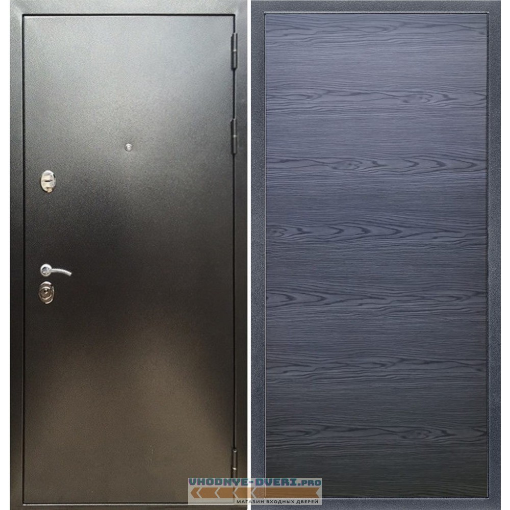 Входная дверь REX (Рекс) 5 (антик серебро) дуб тангент черный горизонт софт