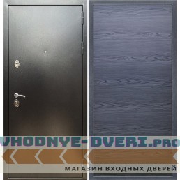 Входная дверь REX (Рекс) 5 (антик серебро) дуб тангент черный горизонт софт