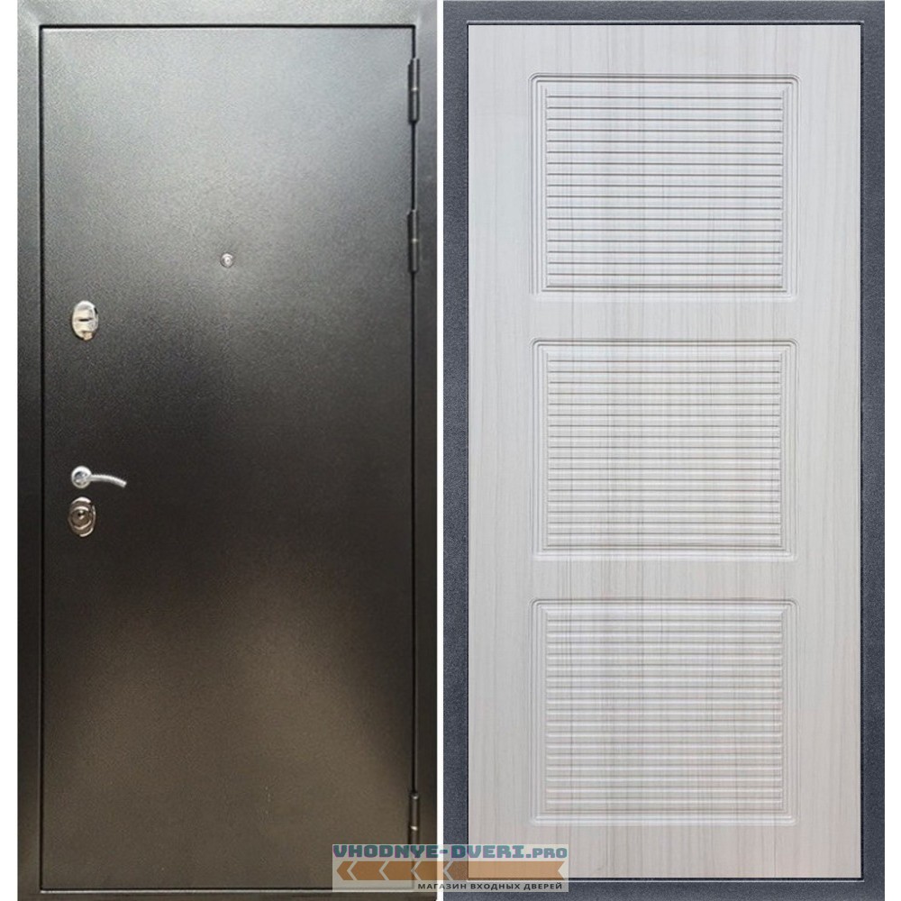 Входная дверь REX (Рекс) 5 (антик серебро) ФЛ-1 беленый дуб