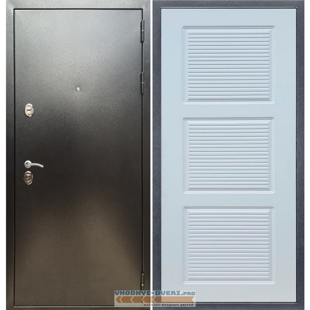 Входная дверь REX (Рекс) 5 (антик серебро) ФЛ-1 белый матовый