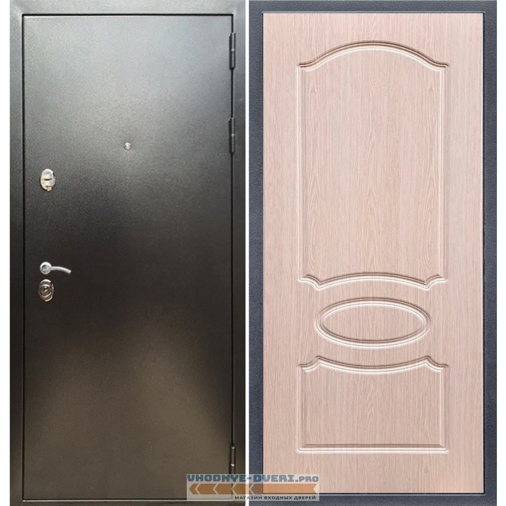 Входная дверь REX (Рекс) 5 (антик серебро) ФЛ-128 беленый дуб