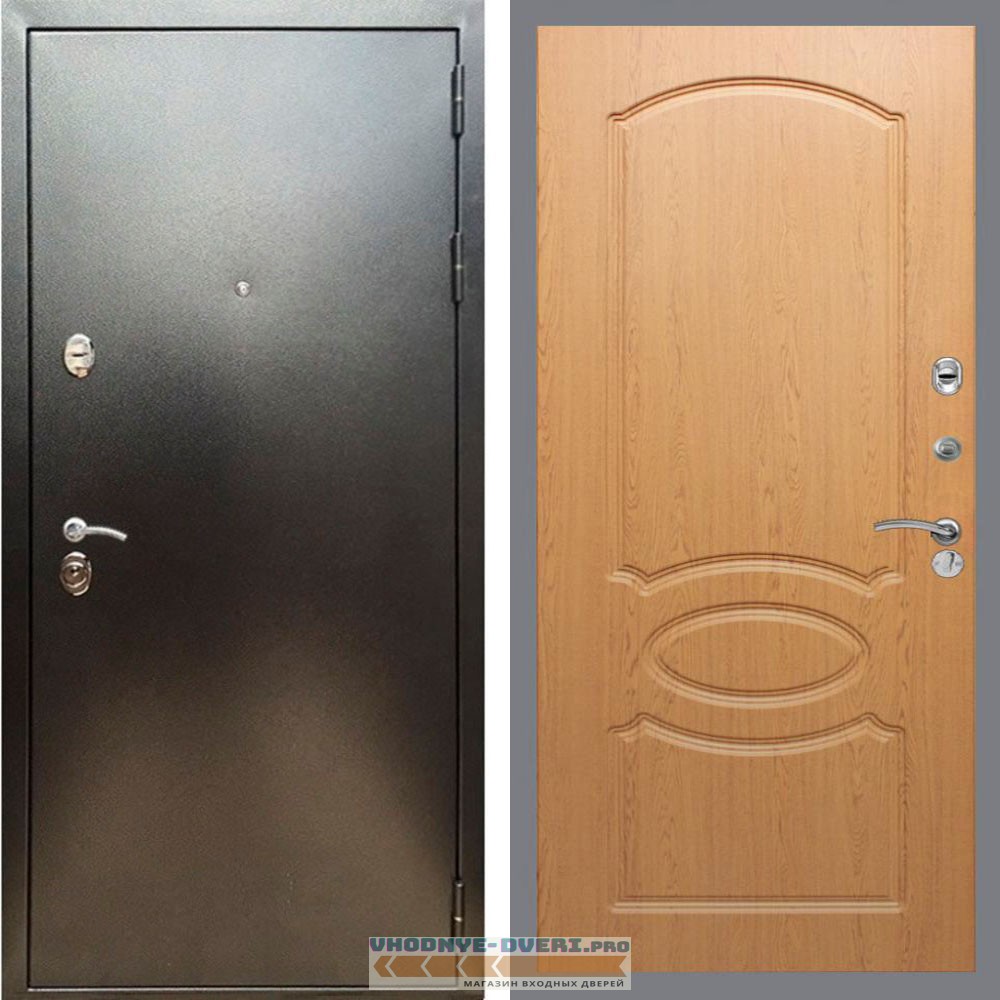 Входная дверь REX (Рекс) 5 (антик серебро) ФЛ-128 Дуб светлый