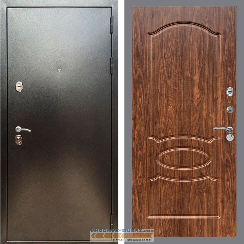 Входная дверь REX (Рекс) 5 (антик серебро) ФЛ-128 Орех темный