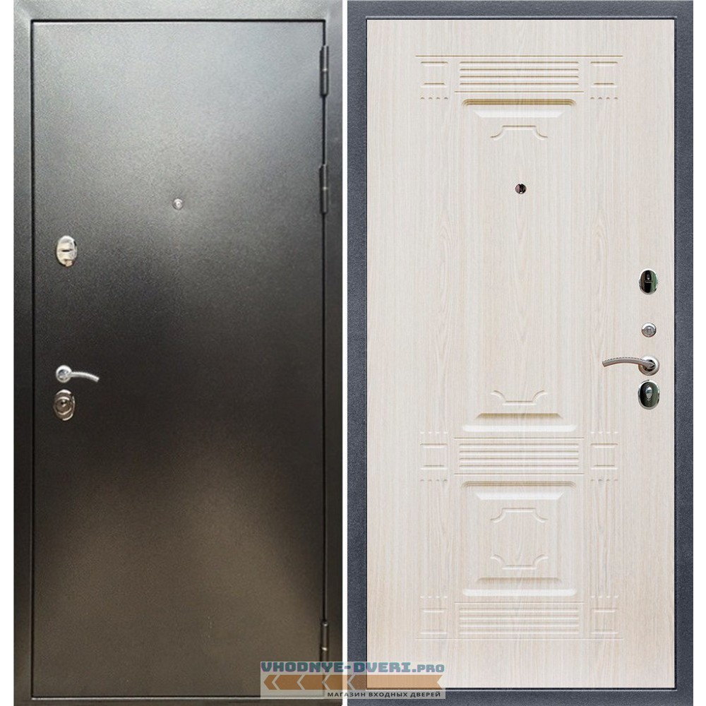 Входная дверь REX (Рекс) 5 (антик серебро) ФЛ-2 беленый дуб 16мм