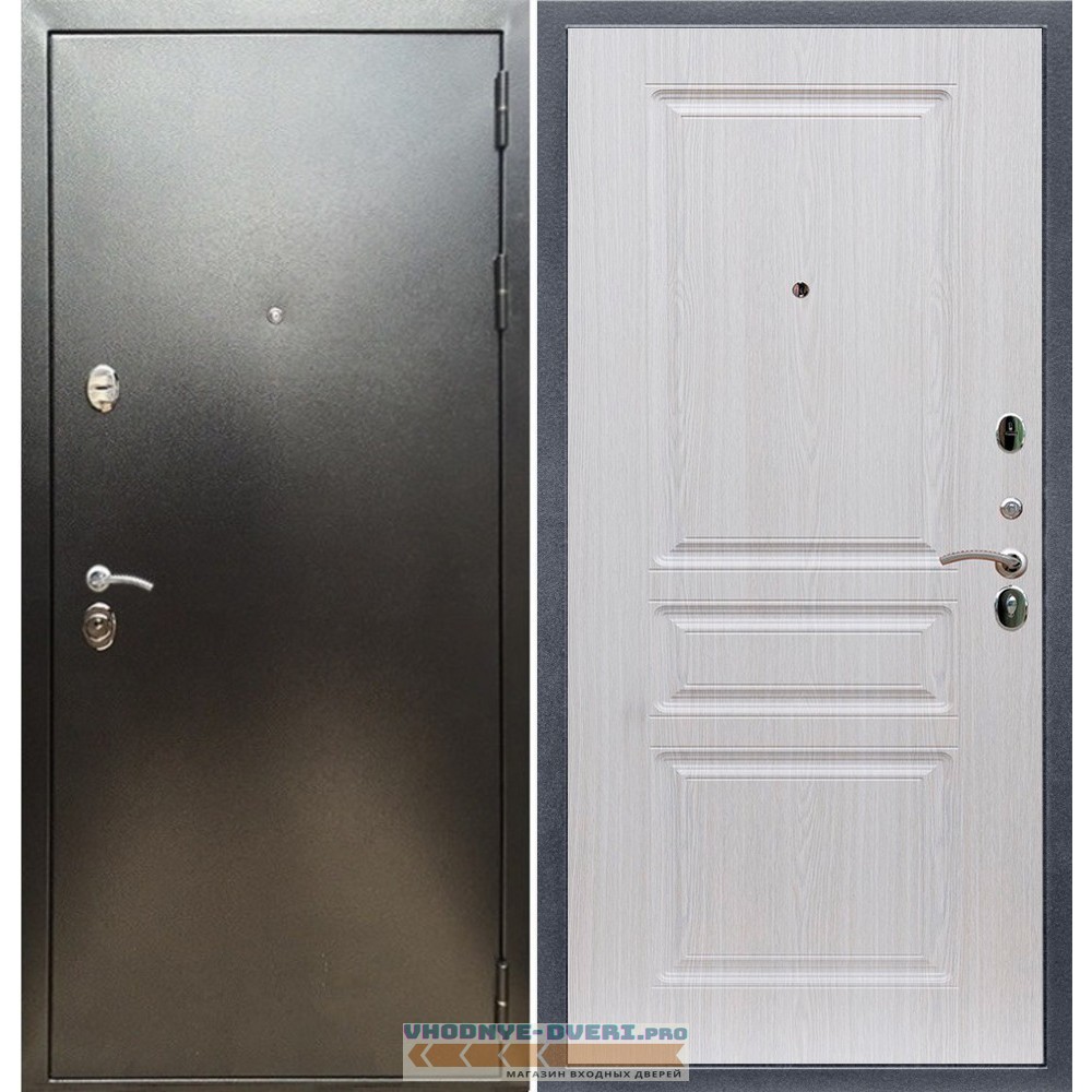 Входная дверь REX (Рекс) 5 (антик серебро) ФЛ-243 беленый дуб