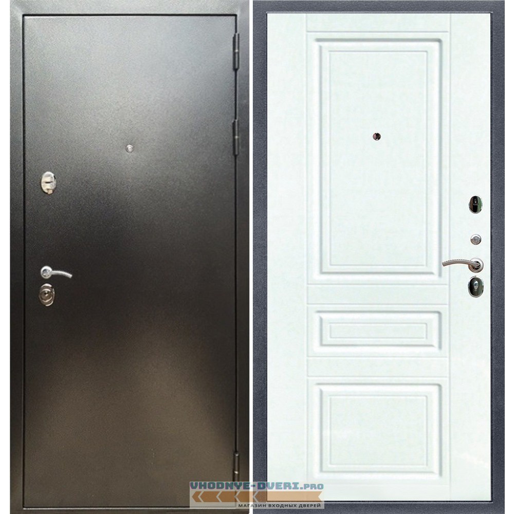 Входная дверь REX (Рекс) 5 (антик серебро) ФЛ-243 белый матовый