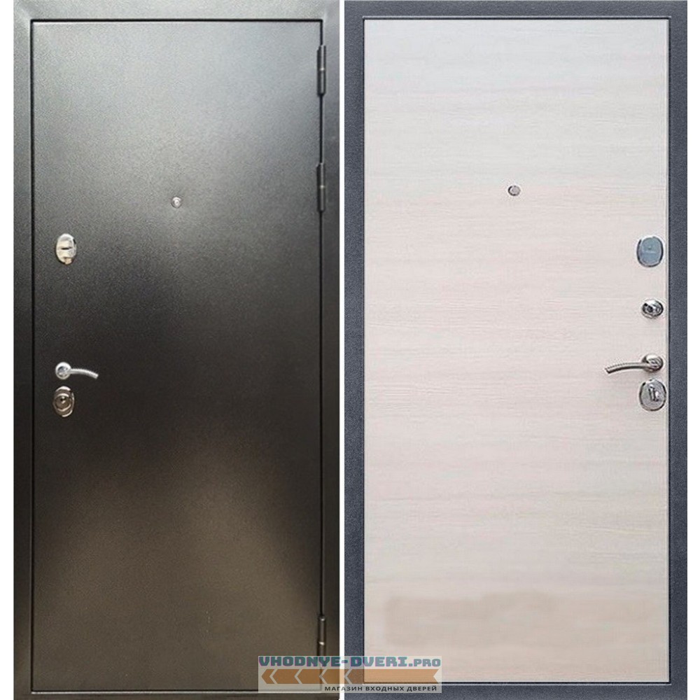 Входная дверь REX (Рекс) 5 (антик серебро) гладкая акация светлая