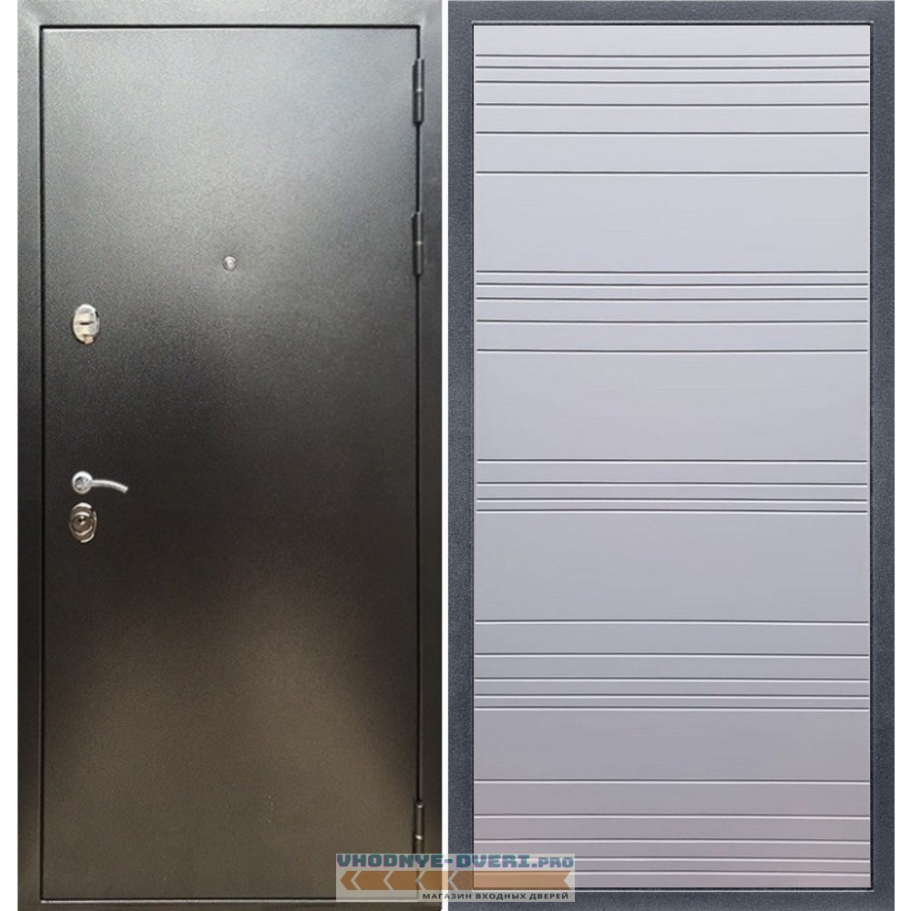 Входная дверь REX (Рекс) 5 (антик серебро) полоски горизонтальные силк титан