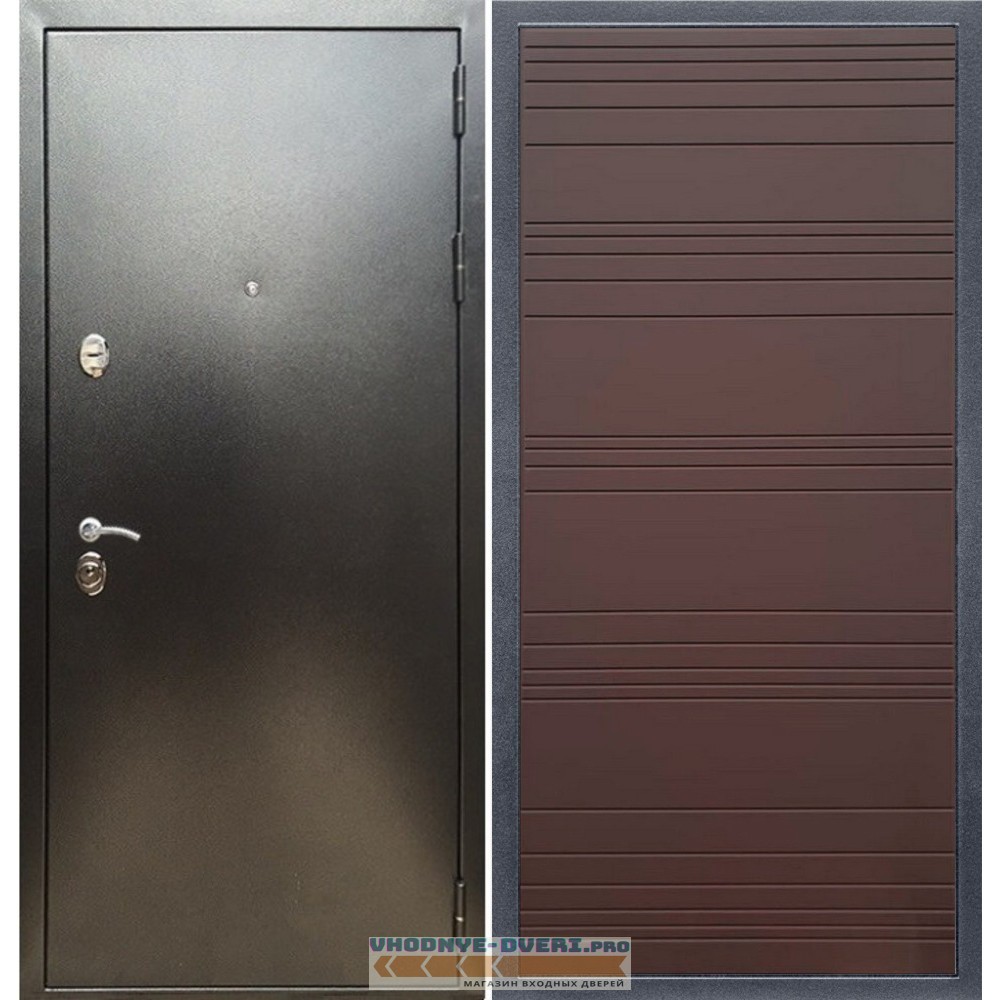 Входная дверь REX (Рекс) 5 (антик серебро) полоски горизонтальные ясень шоколадный