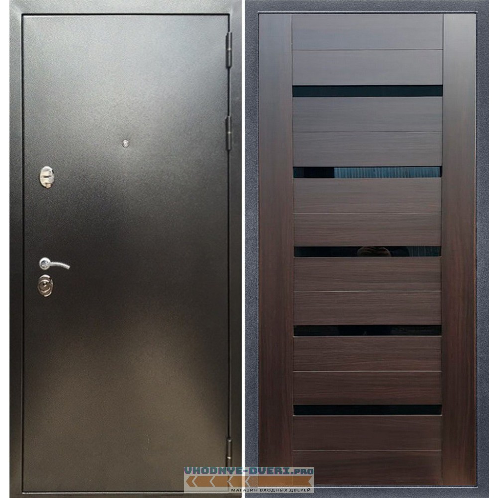 Входная дверь REX (Рекс) 5 (антик серебро) сб-14 эковенге черное стекло