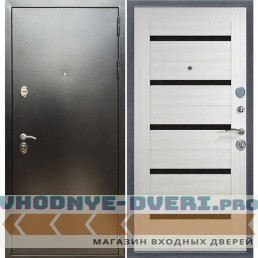 Входная дверь REX (Рекс) 5 (антик серебро) сб-14 лиственница беж. черное стекло