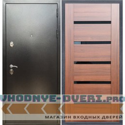 Входная дверь REX (Рекс) 5 (антик серебро) СБ-14 Орех бренди стекло черное