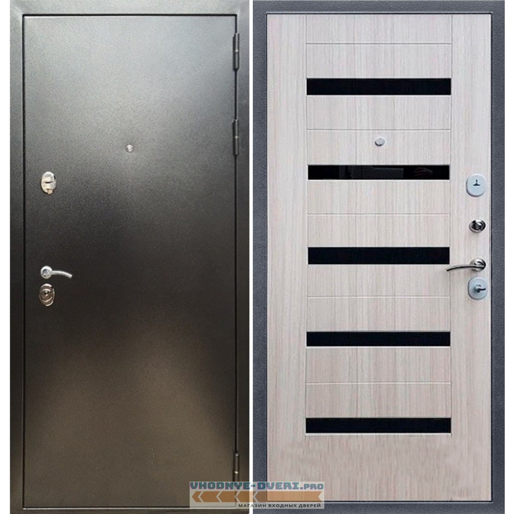 Входная дверь REX (Рекс) 5 (антик серебро) СБ-14 сандал светлый черное стекло