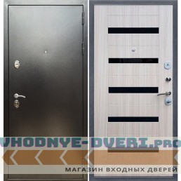 Входная дверь REX (Рекс) 5 (антик серебро) СБ-14 сандал светлый черное стекло