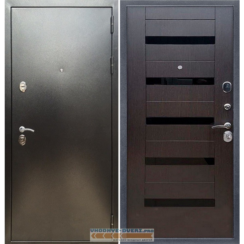 Входная дверь REX (Рекс) 5 (антик серебро) сб-14 венге черное стекло