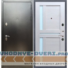 Входная дверь REX (Рекс) 5 (антик серебро) сб-18 лиственница бежевая белое стекло