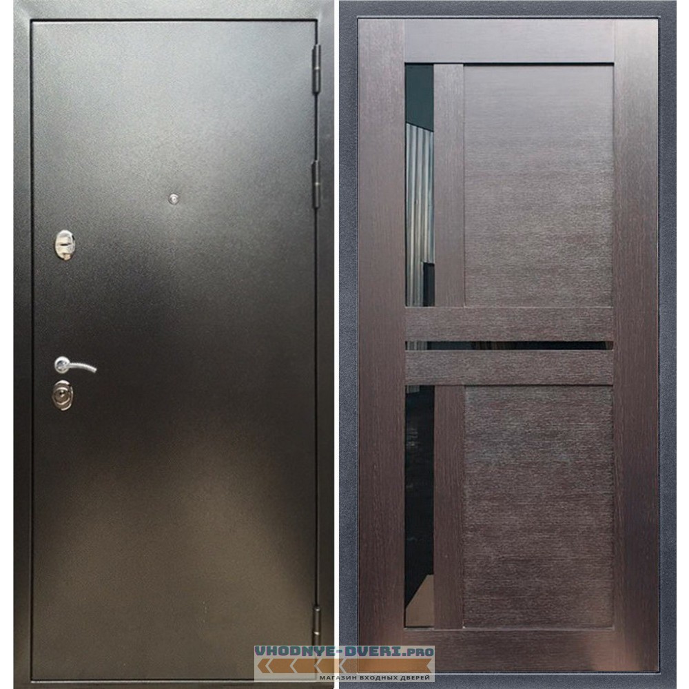 Входная дверь REX (Рекс) 5 (антик серебро) сб-18 венге черное стекло