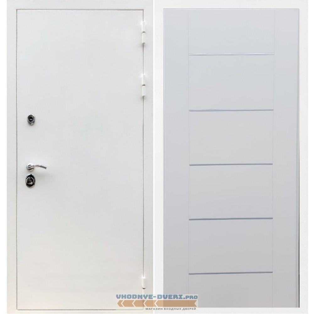 Входная дверь REX (Рекс) 5 белая шагрень B03 молдинги белый ясень