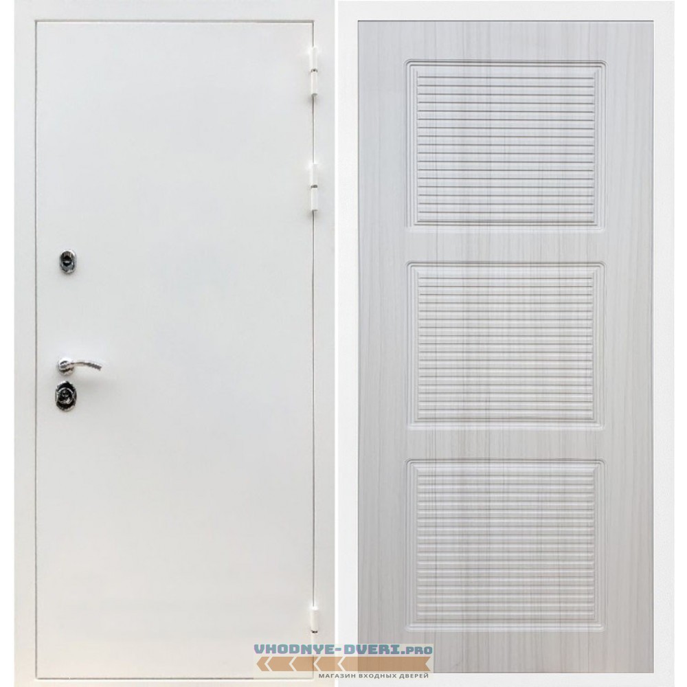 Входная дверь REX (Рекс) 5 белая шагрень ФЛ-1 беленый дуб