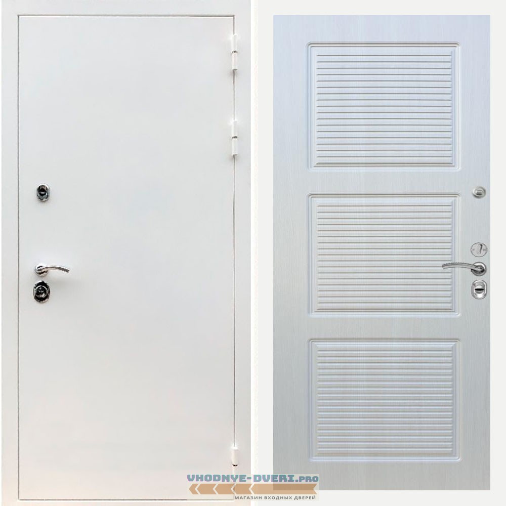 Входная дверь REX (Рекс) 5 белая шагрень ФЛ-1 Лиственница