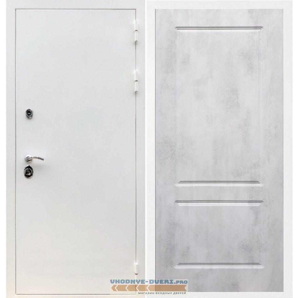 Входная дверь REX (Рекс) 5 белая шагрень ФЛ-117 бетон светлый