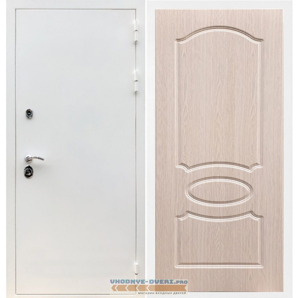 Входная дверь REX (Рекс) 5 белая шагрень ФЛ-128 беленый дуб