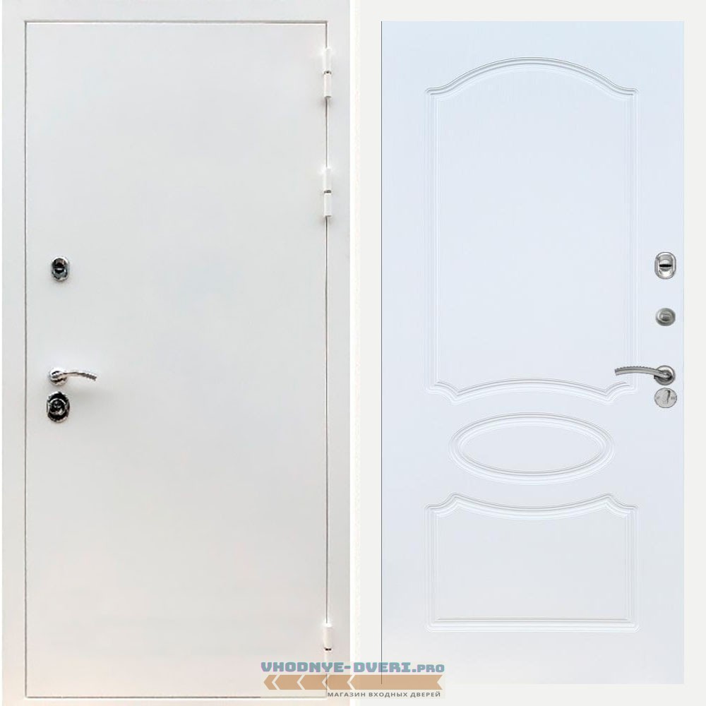 Входная дверь REX (Рекс) 5 белая шагрень ФЛ-128 белый ясень