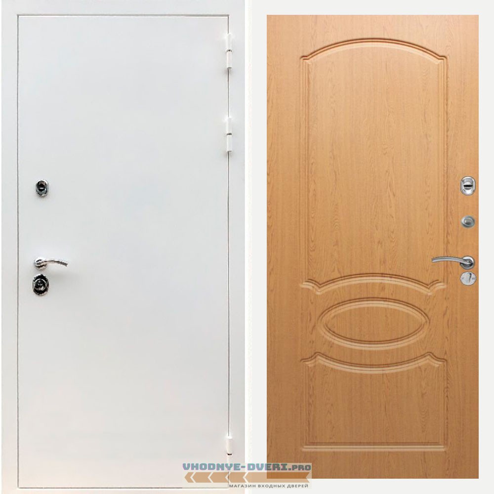 Входная дверь REX (Рекс) 5 белая шагрень ФЛ-128 Дуб светлый