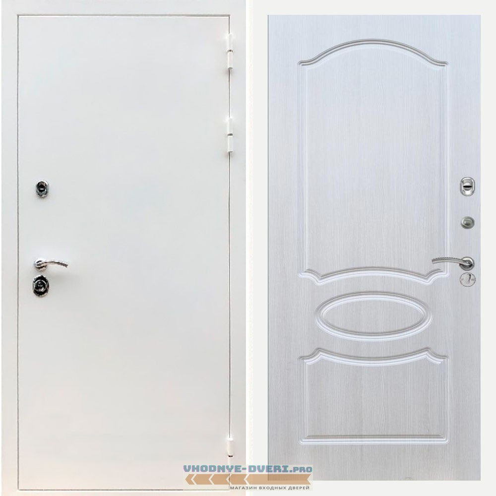 Входная дверь REX (Рекс) 5 белая шагрень ФЛ-128 Лиственница бежевая