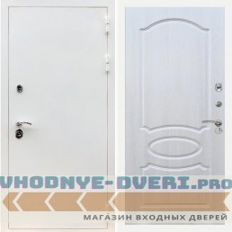 Входная дверь REX (Рекс) 5 белая шагрень ФЛ-128 Лиственница бежевая