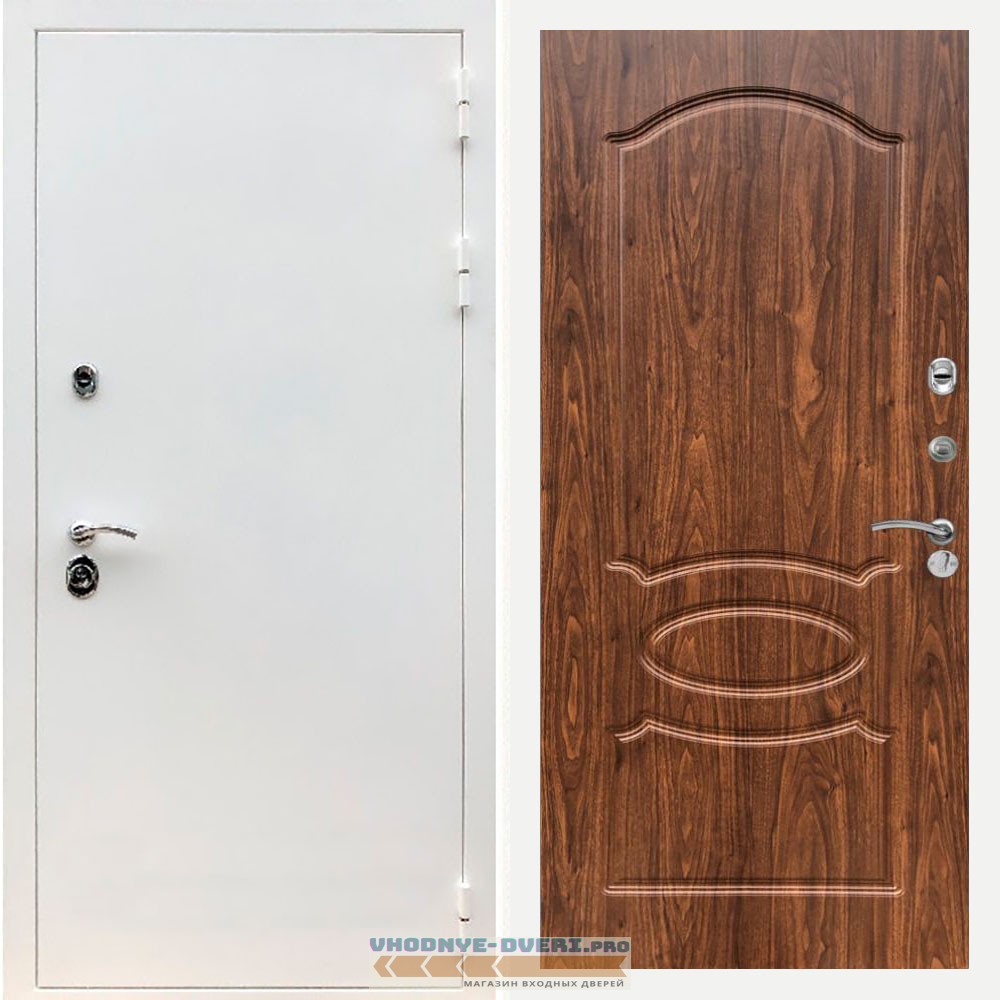 Входная дверь REX (Рекс) 5 белая шагрень ФЛ-128 Орех темный